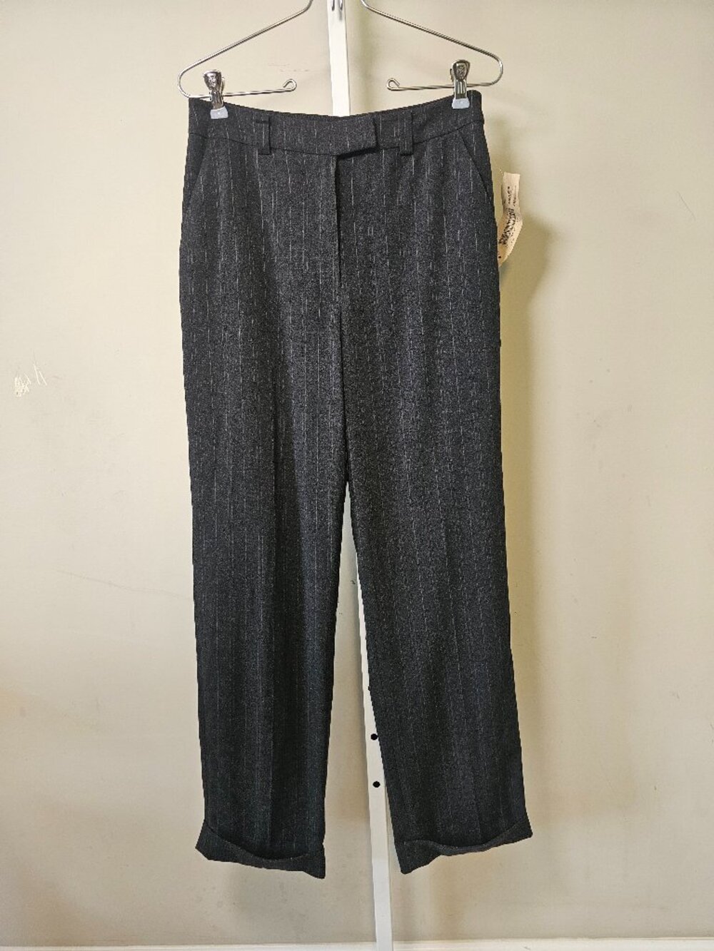 Apostrophe Trousers Gray Striped Office Business Academia Cuffed 8 NWT